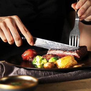 【Damascus Cutlery】6 Piece 5" Damascus Steel Steak Knives Non-Serrated Blade
